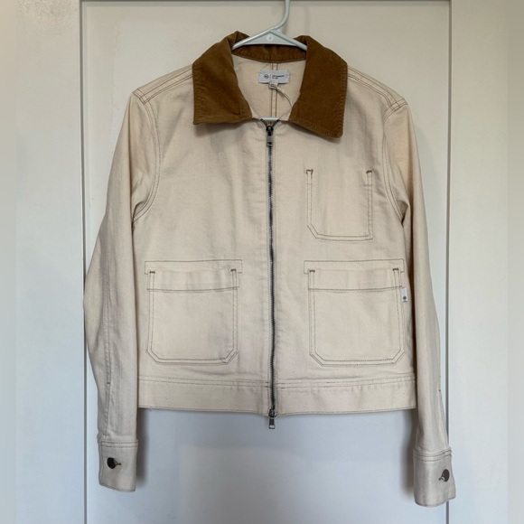 NWT AG Jeans Jo Jacket - cream utility jacket with tan corduroy collar - Picture 1 of 10